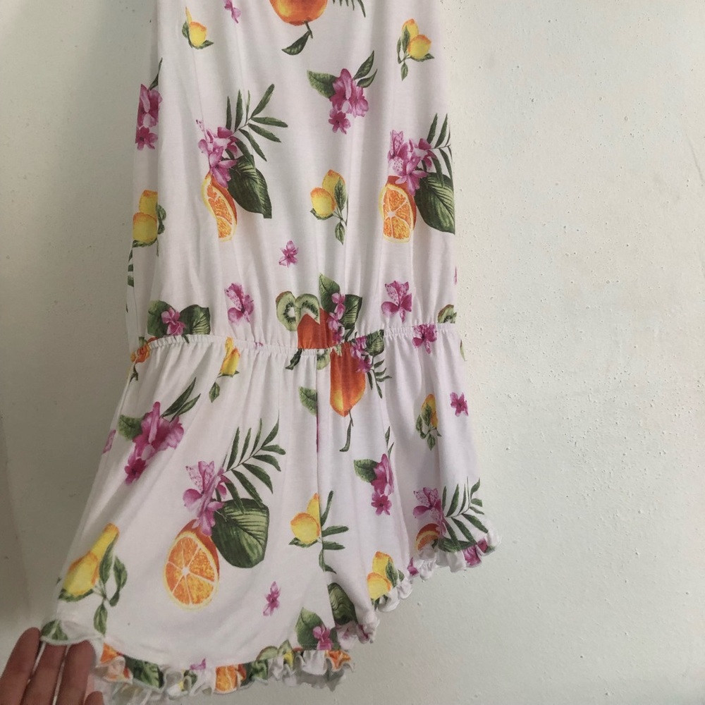 Forever 21~Beautiful Romper with Ruffled Short Super Soft , Flowery Fruit Design